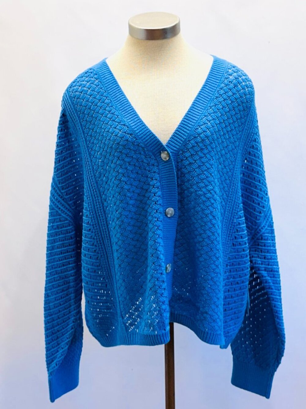 NWT SONOMA Women Long Sleeve Button Down Blue Cardigan Knit Sweater Size XXL